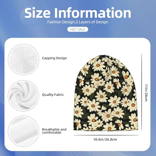 Daisy Beanie Chemo Hats for Women Men Daisies Flower Slouchy Cancer Headwear Stretchy Skull Cap Soft Knitted Hat Nightcap Floral Chemo Gifts — view 2