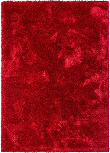 Image of Urban Modern Decor Features 7x10 Feet Modern Soft Shaggy Carpet Thick, Fluffy & 2 inch Pile Shag Rug for Your Kids Room, Bedroom & Livingroom(7x10 feet,Red Plain)