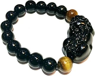 Feng Shui The Best 10mm Black Hand Carved Mantra Bead Bracelet with Obsidian Pi Xiu/Pi Yao Lucky Wealthy Amulet Brecelet with Tiger's Eye/Black Stone