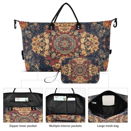 Persian Pattern Red Duffel Bag for Traveling, Travel Bag Gym Bag, with Multiple Interior Pockets Shoulder Weekender Bag for Women Men with Toiletry Bag 20.5L x 1.9W x 13.8H2