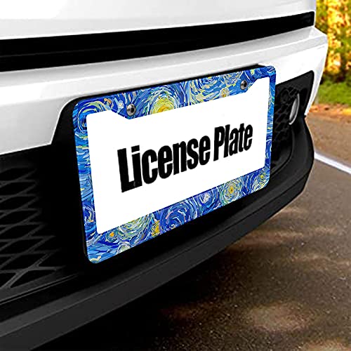 Beabes Starry Night Painting License Plate Frame Blue Sky Car Frames, License Plates Holder， Art Artwork License Plate Cover Aluminum Metal Frames For Women Men Auto Decoration #TOP4