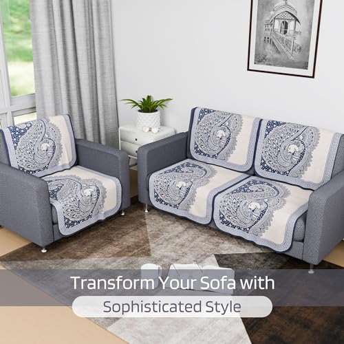Image of Kuber Industries Sofa Cover | Net 2+1 Seater Sofa Slip Cover Set | Couch Sofa Cover Set | Sofa Cover for Home | Sofa Slipcover Set | Sofa Cover for Living Room | Mor Digital-837 | Blue