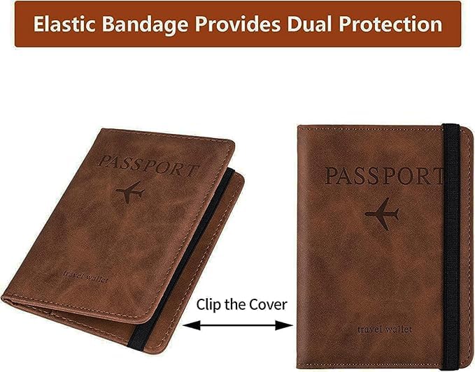 Image of TEKCOOL Passport Holder Cover Travel Wallet Organiser, Passport Case with RFID Blocking, PU Leather Travel Document Holder for Men & Women Travel Accessories (Brown)