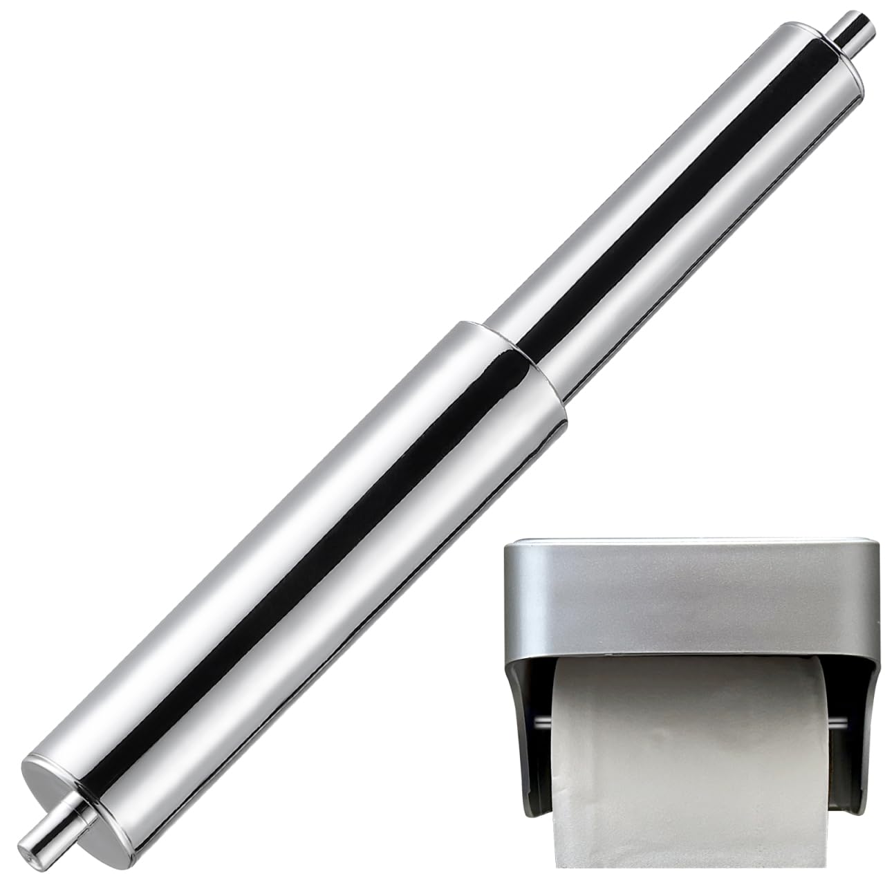 Replacement Roller for Toilet Roll Holder: Chrome Toilet Roll Paper Holder Replacement Roller Tissue Rod Parts for Bathroom Spring Loaded Plastic