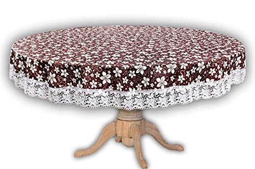 Image of The Furnishing Tree Round Shaped 6 Seater Table Cover WxL 72x72 inches with White Border lace