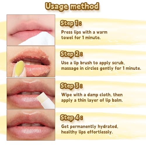 HAIOLORPRO 4PCS Turmeric Lip Scrub and Turmeric Lip Balm with Brush Set, Natural Lip Scrubber Exfoliator for Dry, Dull, Chapped, Dark lips, Reduces Fine Lines, Deeply Hydrates and Moisturizes