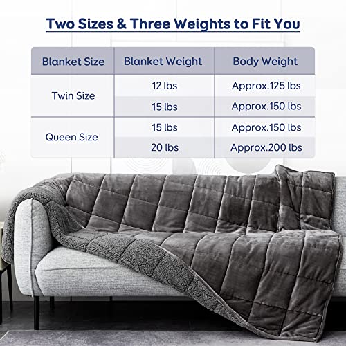 Kaisa Weighted Blanket 15 Pounds For Adults, Sherpa Fleece Heavy Blankets Twin Size, Fuzzy Warm Weighted Blankets For Winter, Flannel Sofa Bedding Throw Blanket, 48X72 Inches, Grey #TOP6
