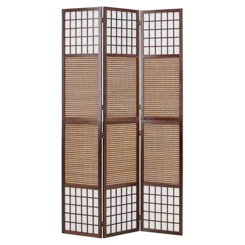 Homestyle4u 875, XL Paravent Raumteiler 3 teilig Bambus Holz Braun Sichtschutz Höhe 2 m Trennwand