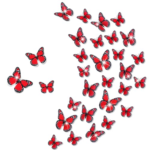 Chuangdi 48 Pcs Red Monarch Butterfly Decorations 3 Size Fake Butterflies Realistic Butterfly Craft Artificial Mariposas Wall Decor for Craft Wedding Home Birthday Party (3.2inch,4inch,4.7inch)