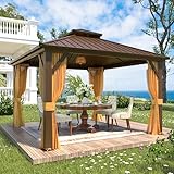 YOLENY 12' x 12' Hardtop Gazebo, Metal Gazebos with Aluminum Frame, Double Galvanized Steel Roof, Curtains and Netting Included, Pergolas for Patios, Garden, Parties, Lawns
