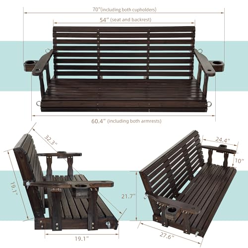 Image of Fortune Candy Wooden Porch Swing, Rustic, 5 FT Extra Large
