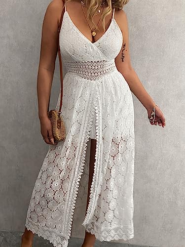 Cupshe Women's Summer Women Slip Ruching Smocking Jumpsuit Dress V Neck Speghetti Straps Backless Maxi High Low #TOP5