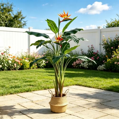 Artificial Bird of Paradise Plant, 5FT (150cm) Faux Tropical Tree with Handwoven Seagrass Basket, Realistic Fake Palm Tree with Flowers for Indoor Home, Living Room, Office Decor by VETRAIY - Used condition - Image 3