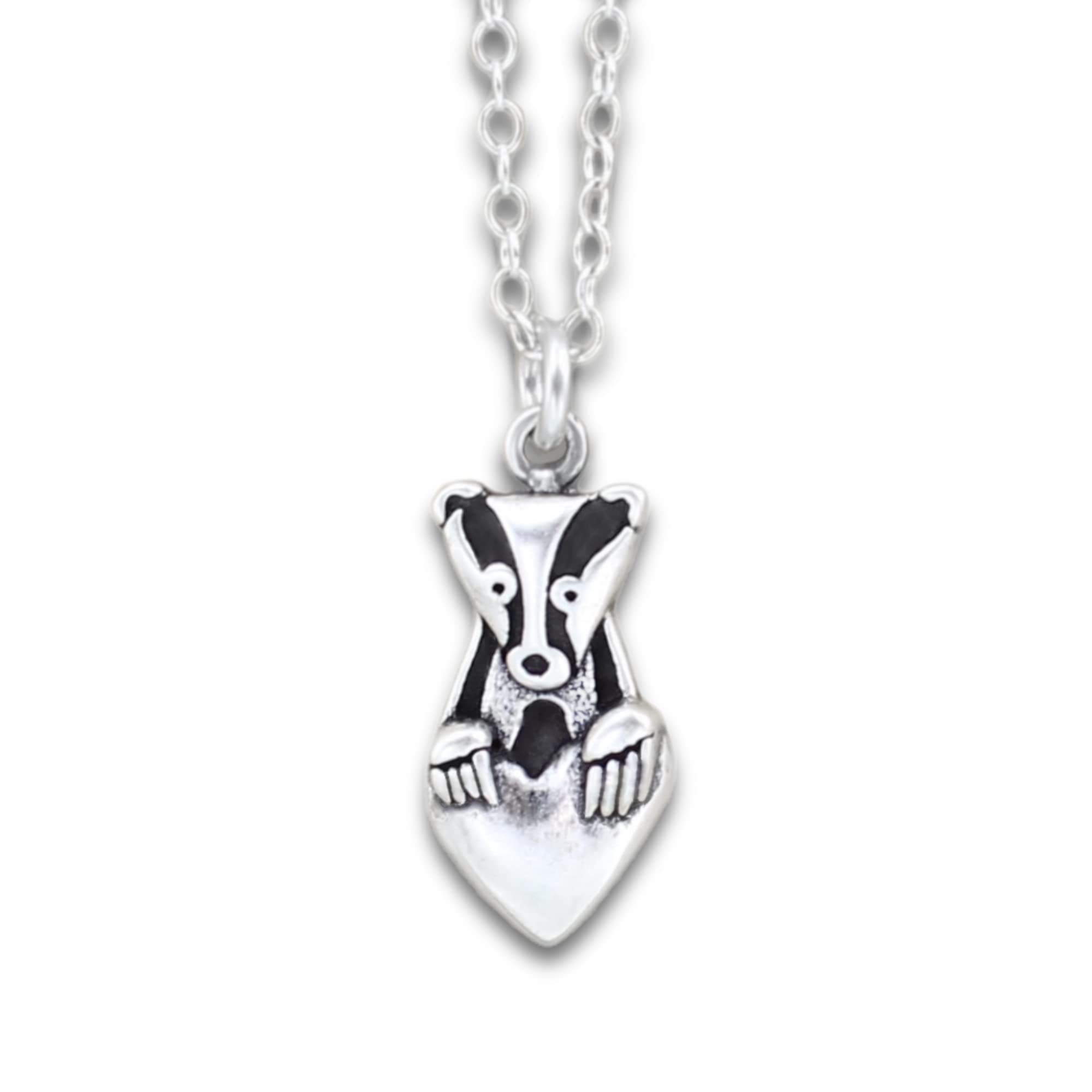 Mark Poulin Sterling Silver Tiny Badger Charm Necklace on 16" 18" 20" Inch Adjustable Sterling Silver Cable Chain - Detailed and Unique Badger Charm Pendant
