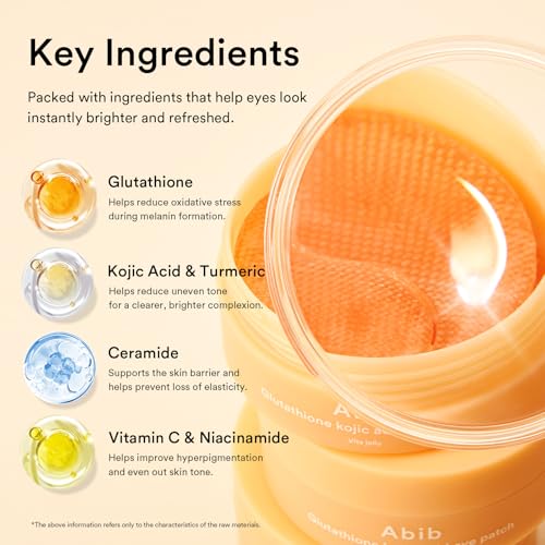 Image of Abib Glutathione Kojic Acid Eye Patches for Radiance Dark Circles & Dark Spots, with Tone-up Jelly, 60 Count, Korean Skin Care