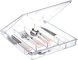 Porta Talheres Garfos Facas Colheres Organizador de Gavetas Acrilico Cozinha - LOBOY (Com Tampa)