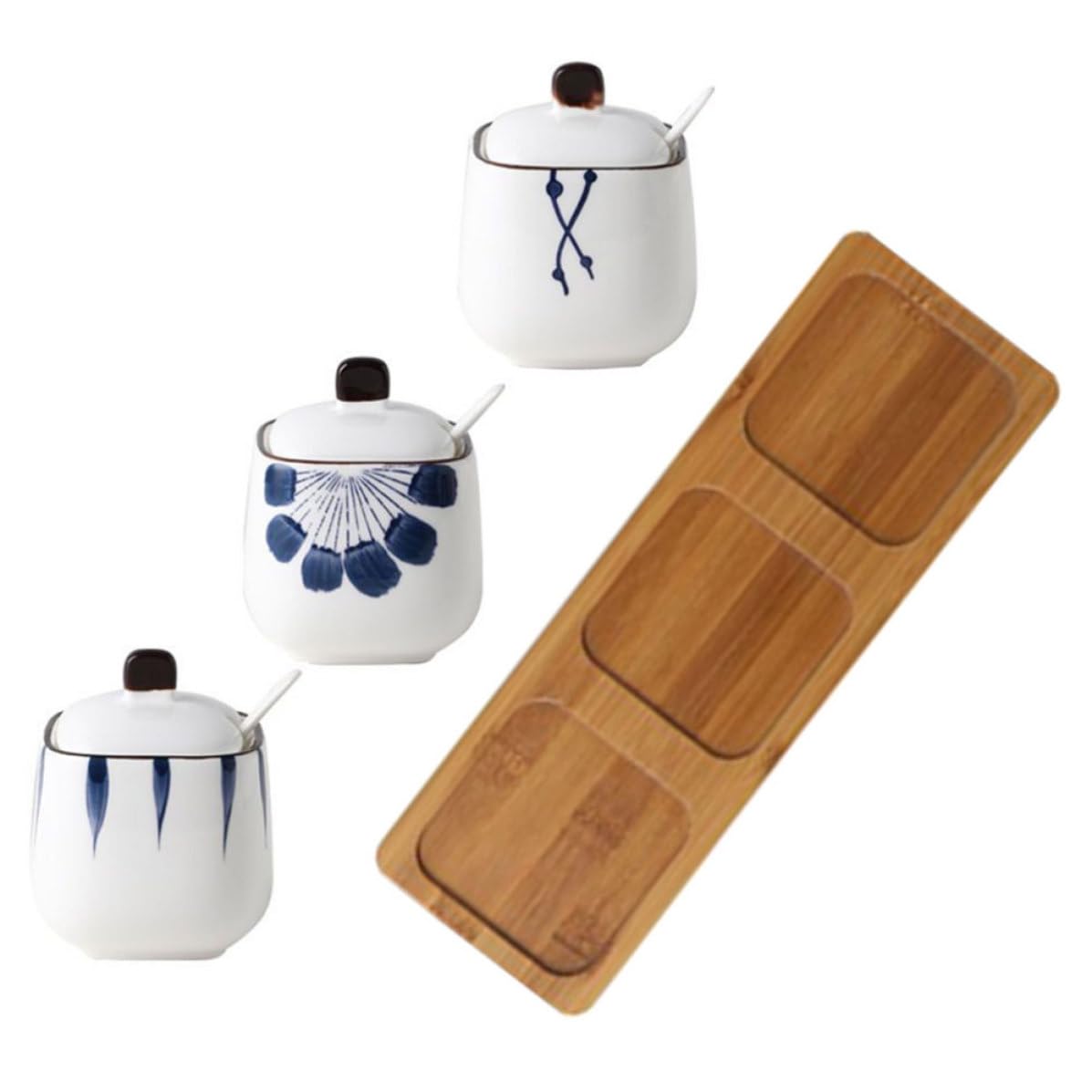 TOYANDONA Set Tre Barattoli Condimento in Ceramica con Vassoio