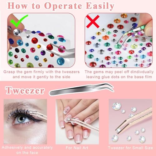Image of 4 Sheets Self Adhesive Face Gems and Pearls for Makeup, Festival Jewels, Hair Gems, Rhinestone Stickers for Face, Eye, Makeup, Nail, Body, Crafts