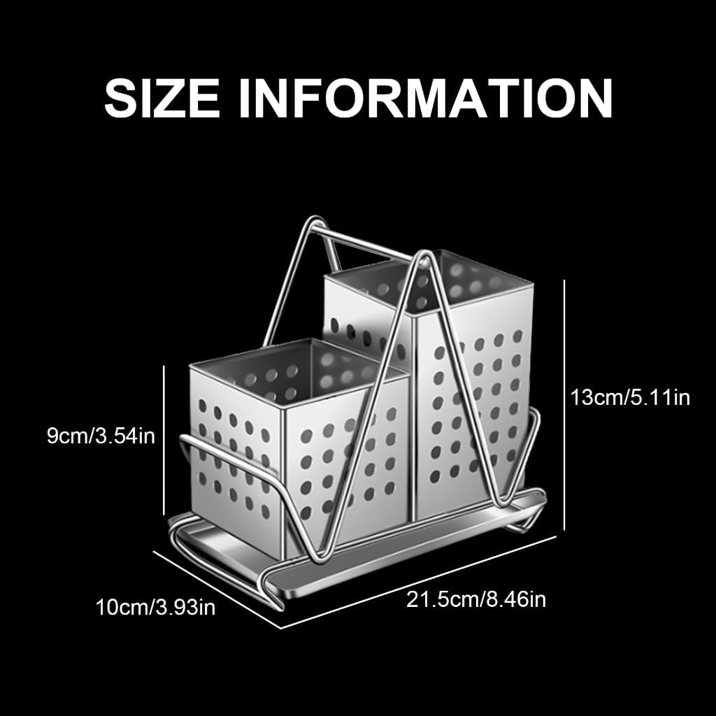 Durable 304 Stainless Steel Chopsticks Tube Set Cutlery Drain Rack Tableware