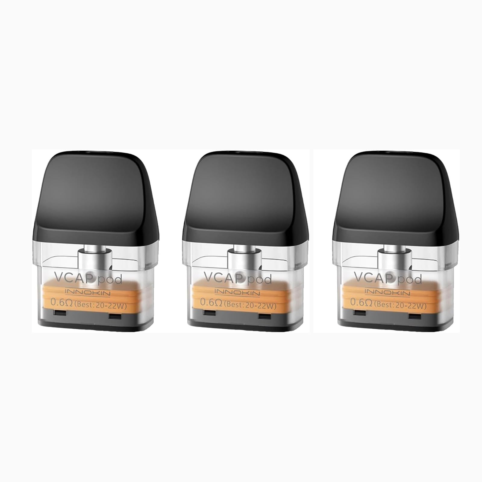 Innokin VCAP Replacement Pod, Top Filling, MTL and RDTL Vaping, Built-In Coil, E-Liquid, For Innokin Trine Pod Kit, 2ML Cartridge, No Nicotine, Pack of 3 (0.6ohm)