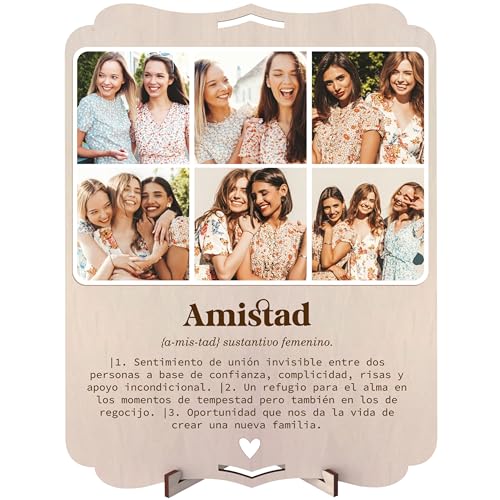 nagu® Amicizia. Regali Originali per Amiche. Quadro Personalizzato con Foto per Compleanno Amica. Biglietto Regalo in Legno 30 x 22 cm per Regali Personalizzati. Include lettere e numeri adesivi