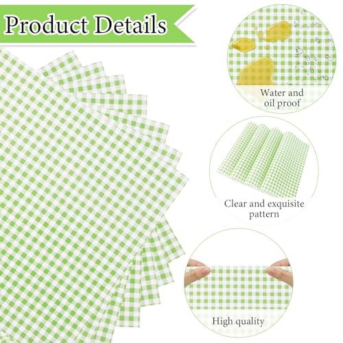 100 Pcs Waxed Paper Sheets 12 x 12 Inch Pastel Deli Paper Wraps Grease Resistant Food Basket Liners Checkered Square Sandwich Wraps for Burgers Bread Restaurant Barbecue Picnic (Green) - Image 6