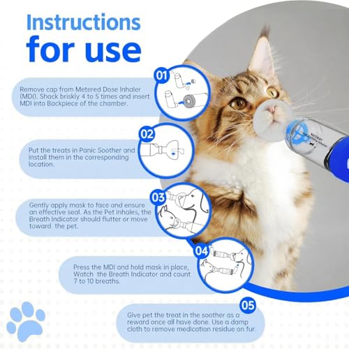 Image of Neobay Cat Inhaler Spacer with Unique Panic Soother Training Aid & Sensitive Flow Breathe Indicator - Feline Aerosol Chamber for Cats with a Respiratory Condition - Includes 2 Masks (Small /Med) Blue
