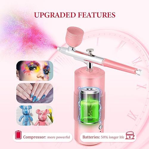 Image of Airbrush Kit Machine with Compressor, Rechargeable Handheld Airbrush, Professional Cordless Air Brush Portable for Nail Art, Makeup, Barber, Cake Decor, Painting (Rose)