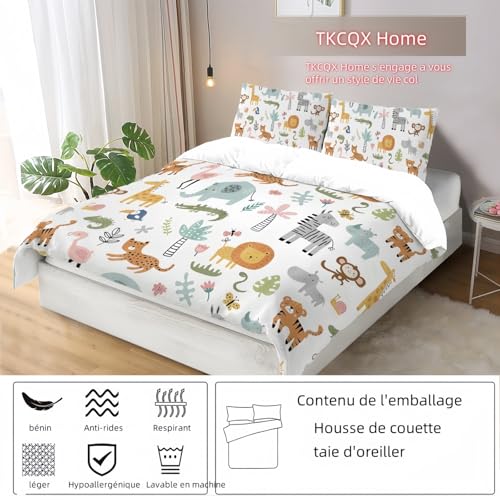 Housse de couette 220x240 microfibre animaux pour lit ado facile à laver