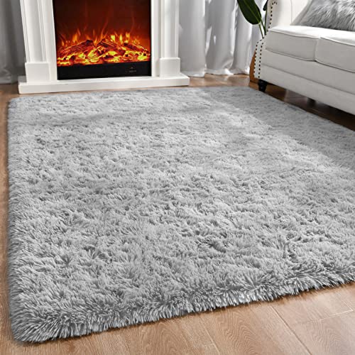 Ompaa Grey 8X10 Feet Large Area Rugs Fluffy Living Room Carpet, Wall To Wall Big Shag Gray Rug For Bedroom Kids Playroom Classroom Nursery Home Office Decor #TOP1