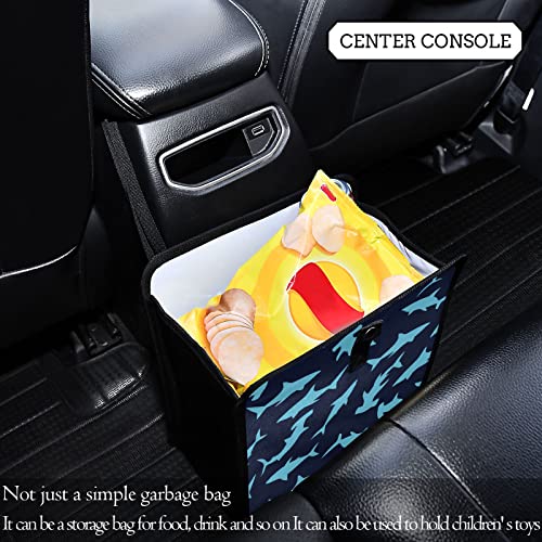 Image of Funny Shark Car Trash Can, Foldable Hanging Car Trash Bag, Animals Dark Blue Small Waterproof Car Accessories Garbage Bin