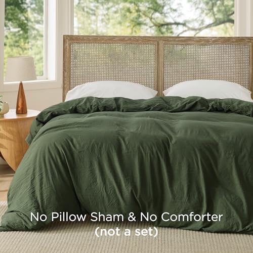 Image of Bedsure Prewashed Duvet Cover Only, Cotton-Like Feel, Olive Green, King | 1 Duvet Cover, No Pillow Shams, Ultra Soft, Relaxed Texture, Zipper Closure, 8 Corner Ties, Year-Round, OEKO-TEX, Easy Care