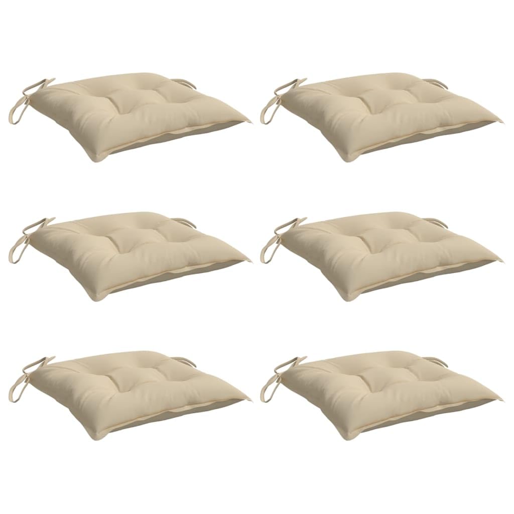 vidaXL Lot de 6 Coussins de Chaise, Galette de Siège avec Jeux de Cordes, Coussin d'Extérieur Imperméable, Beige 40x40x7 cm Tissu Oxford