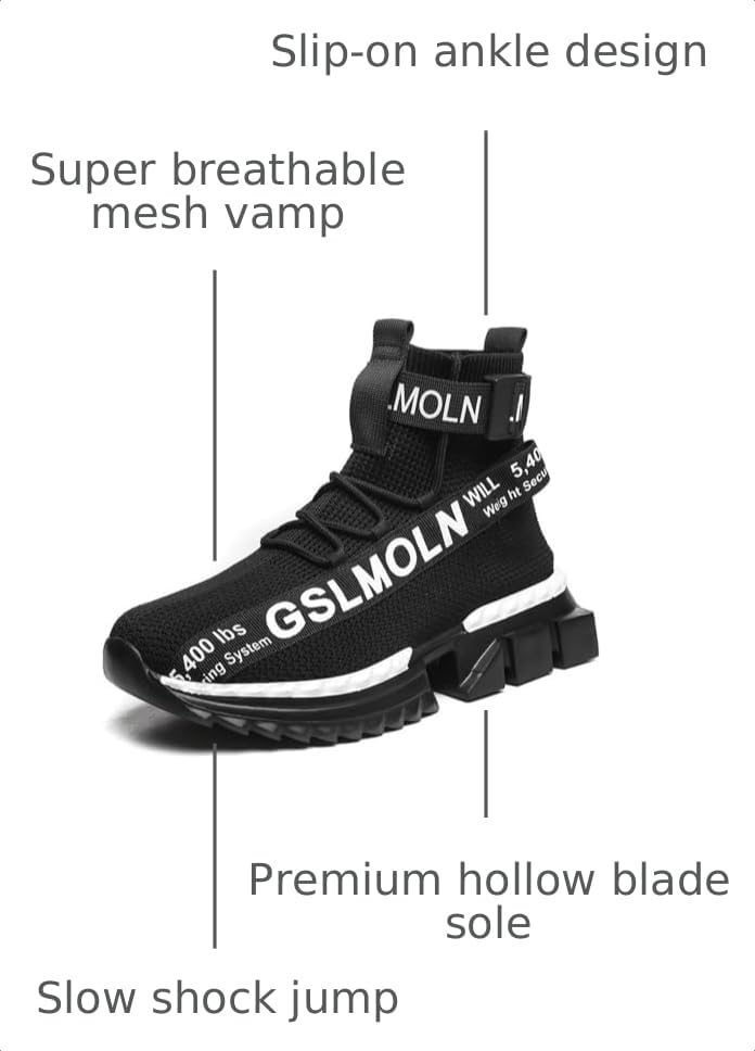 Image of Jakcuz Men's High Top Sneakers Plus Size Breathable Gym Athletic Running Walking Tennis Comfortable Fashion Platform Shoes