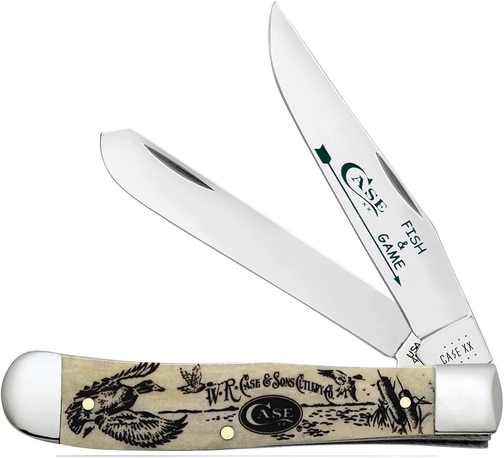 Case XX WR POCKET KNIFE, FISH & GAME NATURAL BONE TRAPPER - DUCK, 4 1/8 INCHES CLOSED, ITEM #9100538
