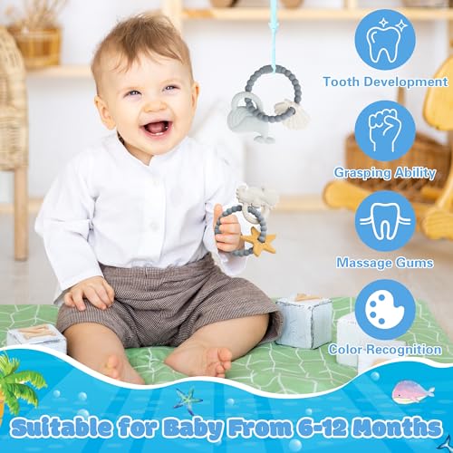 Image of Silicone Teether Toys for Babies - 2ooya 2Pcs Summer Ocean Beach Themed Teething Ring Infant Soft Teethers, Toddler Teething Chew Toys for Newborn Boy and Girl Baby Shower Birthday Gifts