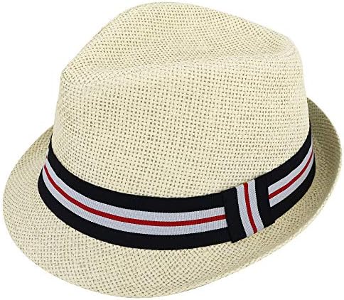 Kid Fedora Hats for Boys Short Brim Sunhat Straw Hats for Boys Hats Fedora Hats for Kids Beach Hats Boys Summer Hats Toddler Straw Hat, Beige-Stripe