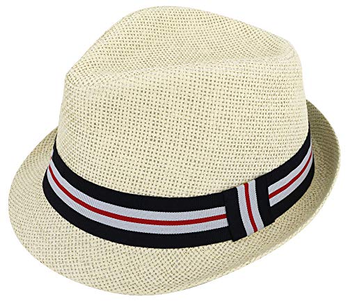 Kid Fedora Hats For Boys Short Brim Sunhat Straw Hats For Boys Hats Fedora Hats For Kids Beach Hats Boys Summer Hats Toddler Straw Hat, Beige-Stripe #TOP20
