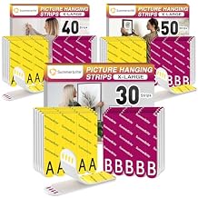 Summerbrite Picture Hanging Strips Heavy Duty XL, 60Pairs A+B Hook and Loop, Removable Damage Free, Holds Up to 15 Lbs, Yellow, XL Size