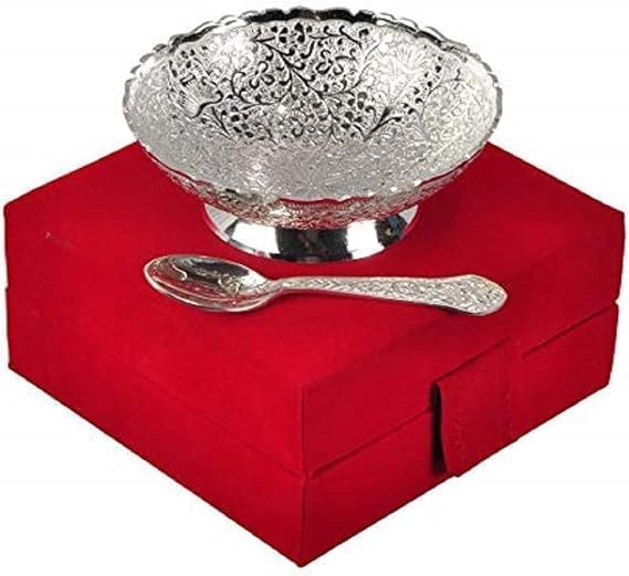 German Silver Single Bowl with Royal Velvet Box -2 Pieces Set, 250 Milliliter