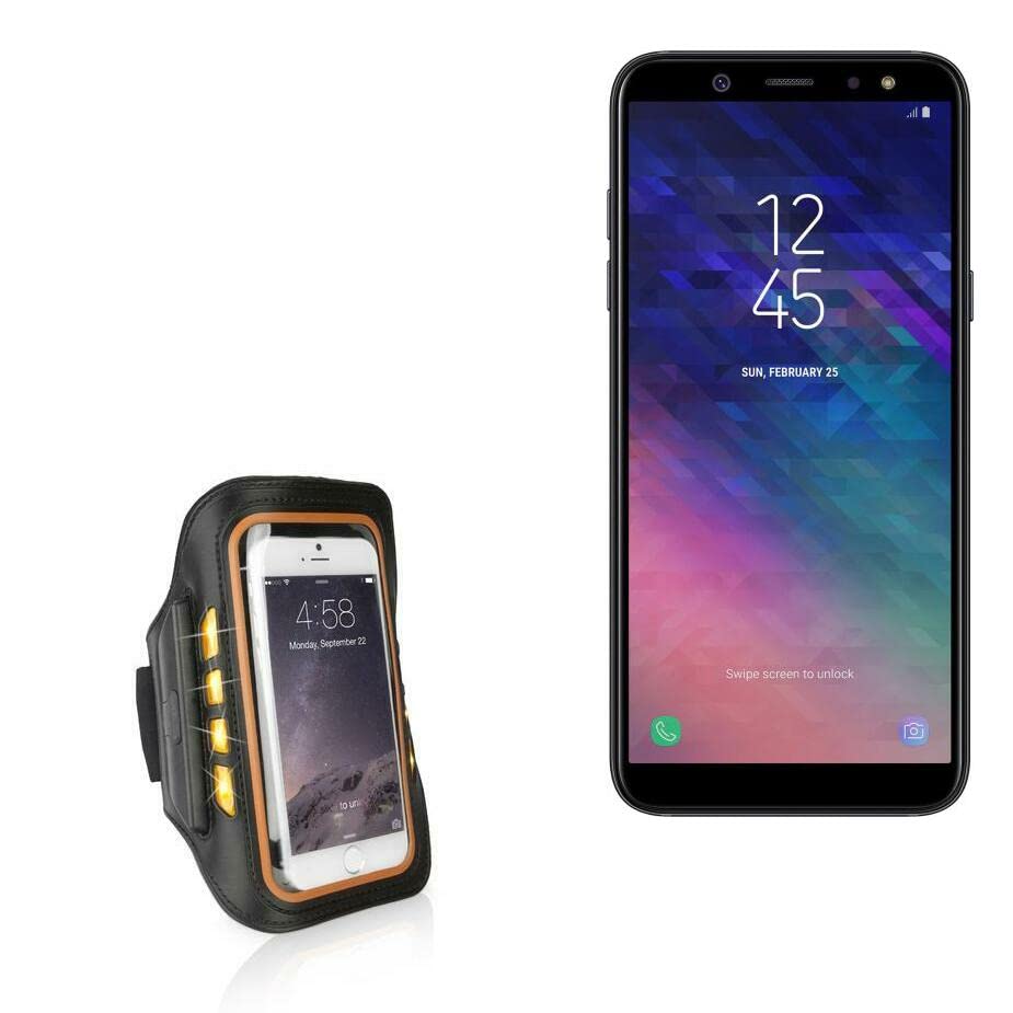 BoxWave Case for Samsung Galaxy A6 (2018) (Case JogBrite Sports Armband, High Visibility Safety Light LED Runners Armband for Samsung Galaxy A6 (2018) - Bold Orange