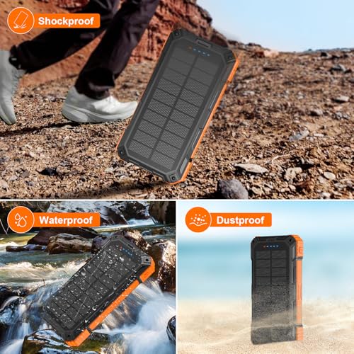 Saraupup Solar Charger Power Bank 49800Mah Wireless Portable Phone Charger, 𝗣𝗗𝟭𝟴𝗪 𝐐𝐂𝟑.𝟎 Fast Charging Built In 4 Cables With Usb C 6 Outputs & 2 Inputs For Cell Phone Orange thumb #5