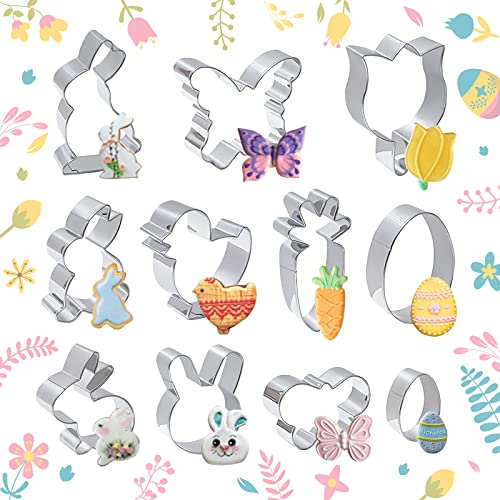 Keksausstecher Ostern Set, 11 Stück Keksausstecher, Tierform Teigausstecher, Edelstahl Ausstecher Fondant Werkzeuge für DIY Schneiden Kekse Teig Backen Zubehör Cover