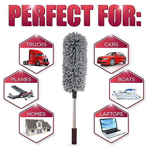 Image of NIKAVI The Best Microfiber Multipurpose Duster - Pollen Removing - Exterior or Interior Use - Lint Free - Long Unbreakable Extendable Handle