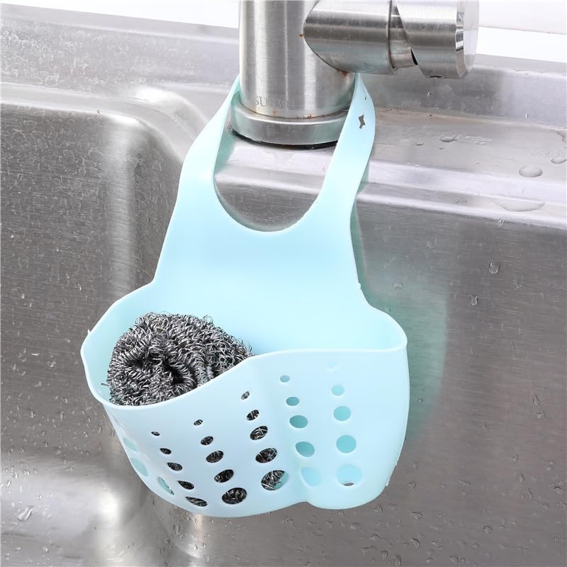 Sink Storage Caddy - Adjustable Buckle Design for Kitchen Faucet Hanging Organizer for Sponges Soaps Cloths 1Pcs Blue