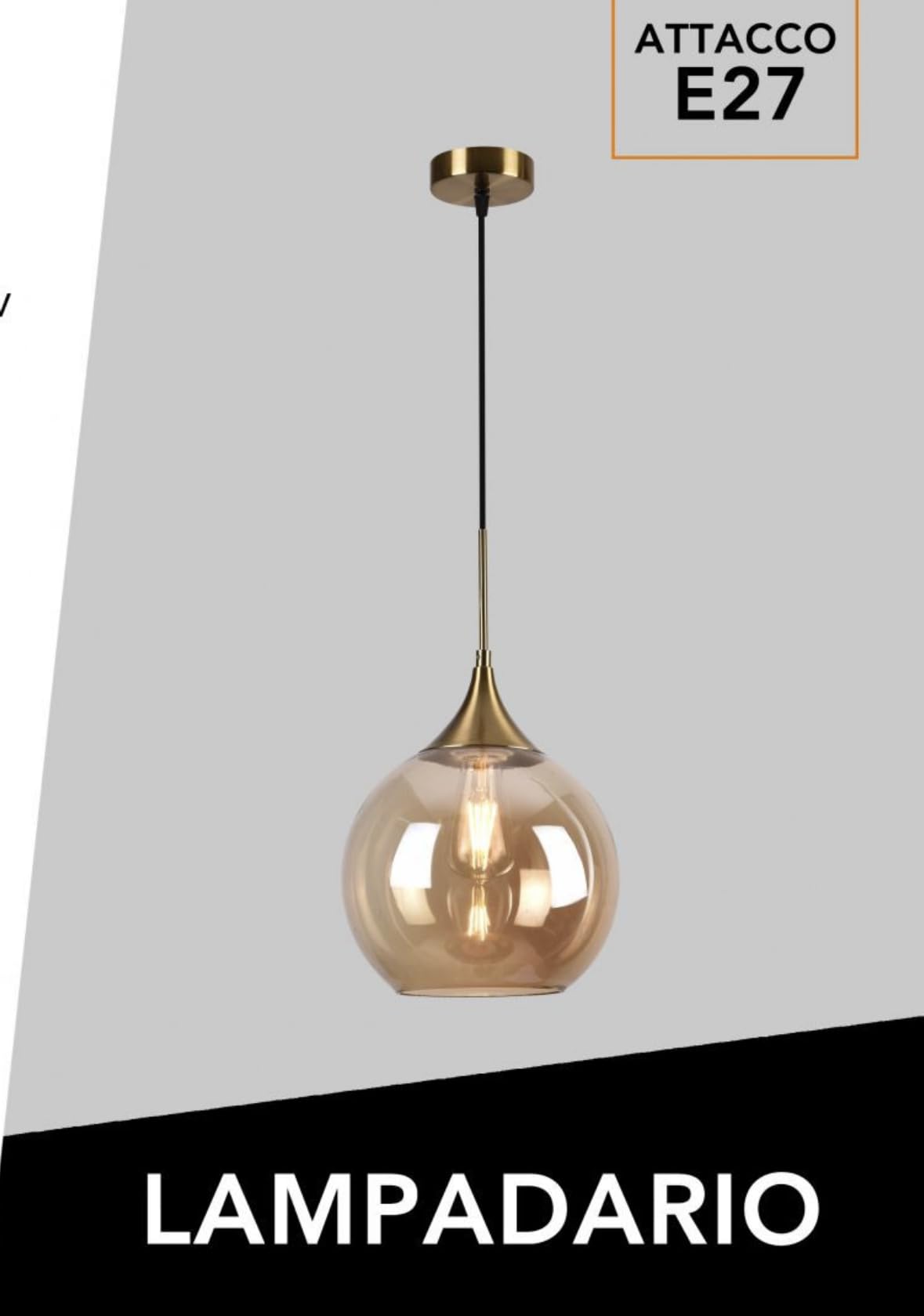 Lampadario a sospensione decorativa in metallo con sfera in vetro attacco E27 lampada contemporanea (Argento/Oro) A72 (ORO)