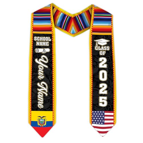 MonkeyVan Ecuador Graduation Stole, Ecuadorians American Flag Graduation Sash 2025, Ecuadorians Graduation Sash Style 9