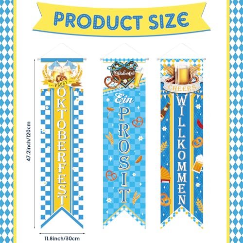 Image of Chiisong 3 Pieces Oktoberfest Party Decorations Bavarian Banners Oktoberfest Prosit Welcome Porch Signs Festival Hanging Backdrops for Home Bar German Party Indoor Outdoor Wall Door Decor