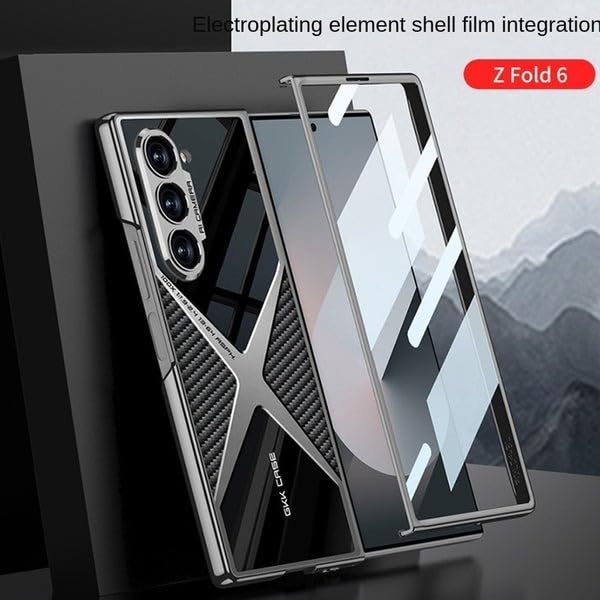 Image of TechTrendz Case for Samsung Galaxy Z Fold6, Luxury Electroplating Leather Case, Shockproof Cover Ultra Thin Built-in Screen Protector Case Cover for Samsung Galaxy Z Fold 6 (Grey)