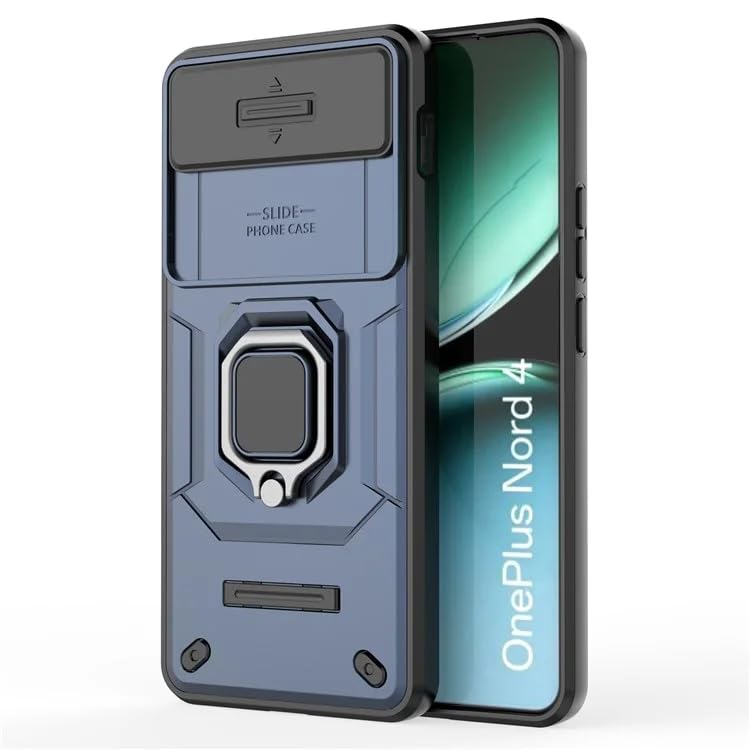 Image of Casodon Heavy Duty Armor Back Case Cover for Oneplus Nord 4 - Magnetic Kickstand Ring with Camera Shutter Protection, Rugged Bumper Hard Back Cover for Oneplus Nord 4 (PC & TPU|Blue)